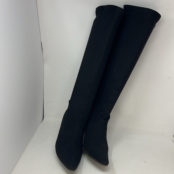 Gucci Sz 7 Tall Elastic Sock Boots Pointed Toe 3” Stacked Heel - Picture 5 of 12